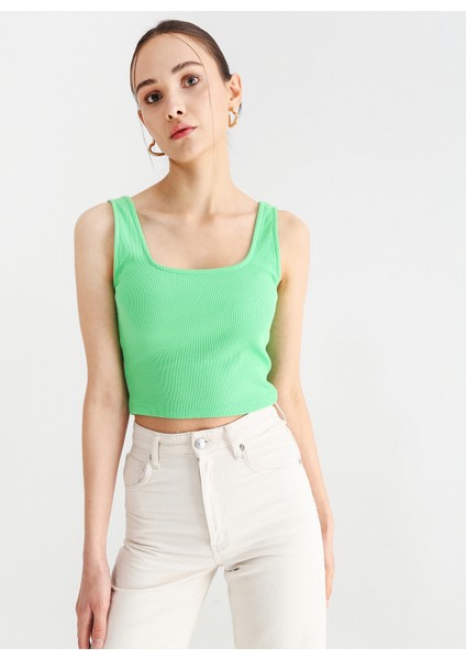 Kare Yaka Fitilli Yeşil Kadın Atlet TARRAN fiyatları