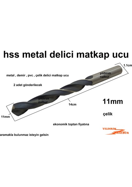 2 Adet 11 mm Hss Metal Delici Matkap Ucu Demir Pvc Delici Uç