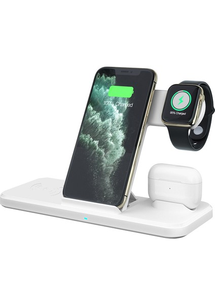 4 In 1 Katlanabilir Çift Koltuk 15 W Qı Kablosuz iphone Şarj Cihazı Samsung Apple Izle Kulaklık Için Hızlı Şarj Dock Istasyonu (Yurt Dışından)