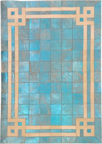 Turkuaz Varaklı Dana Derisi Patchwork Halı 120 x 180 cm