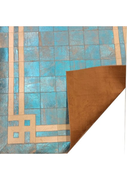Turkuaz Varaklı Dana Derisi Patchwork Halı 120 x 180 cm