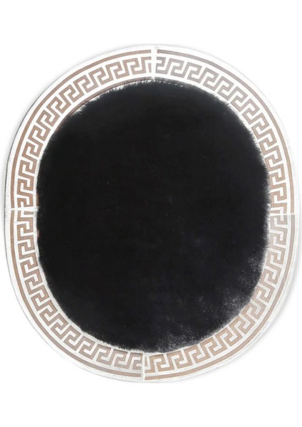 Gold Varaklı Siyah Peluş Yuvarlak Halı 150 x 150 cm