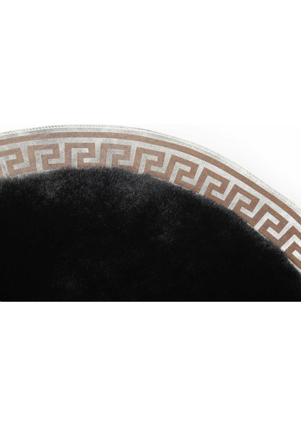 Gold Varaklı Siyah Peluş Yuvarlak Halı 150 x 150 cm