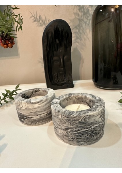 Gamy Crafts Tasarım El Yapımı Beton 2'li Tealight Mumluk