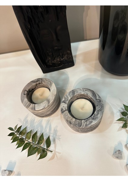 Gamy Crafts Tasarım El Yapımı Beton 2'li Tealight Mumluk