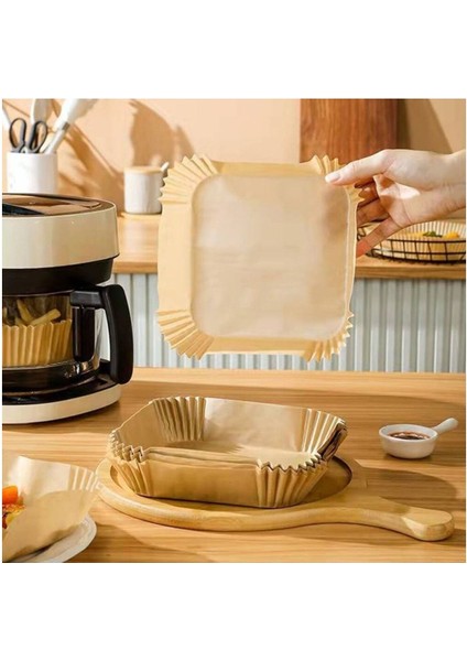 100 Adet Air Fryer Fritöz Pişirme Kağıdı Kare Tepsi Model Hazır Tek Kullanımlık Yağ Geçirmez Kağıt