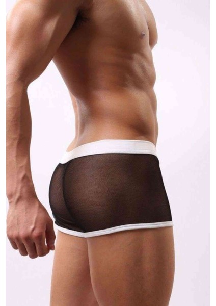 Erkek Siyah Beyaz Transparan Boxer