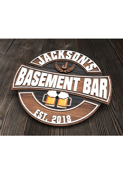Kişiye Özel Tasarım Yuvarlak Ahşap Bar Tabelası 35CM, Home Bar Tabela, Rustik Ev Dekorasyonu, Arkadaşa Hediye