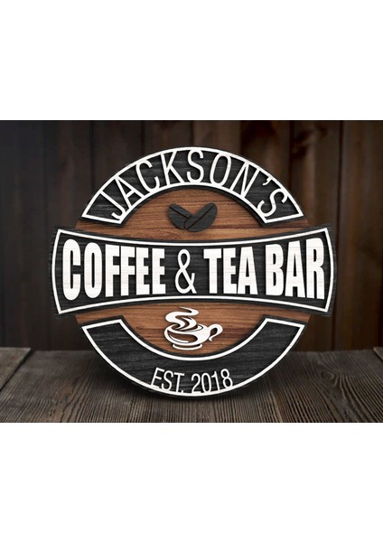 Kişiye Özel Tasarım Yuvarlak Ahşap Coffee Bar Tabelası 43CM, Home Bar Tabela, Rustik Ev Dekorasyonu, Arkadaşa Hediye-2