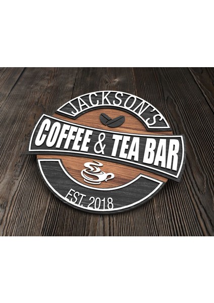 Kişiye Özel Tasarım Yuvarlak Ahşap Coffee Bar Tabelası 43CM, Home Bar Tabela, Rustik Ev Dekorasyonu, Arkadaşa Hediye-2