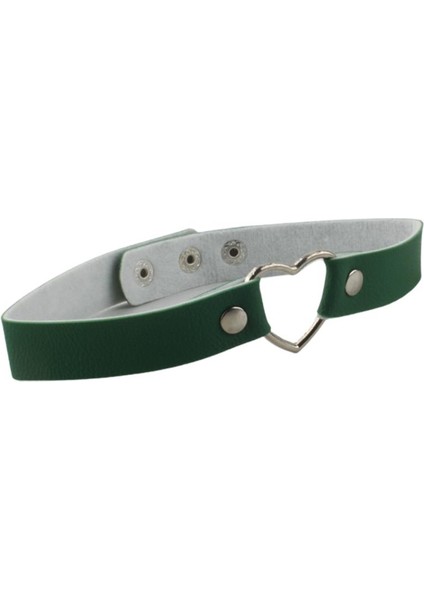 Kalp Detay Yeşil Deri Choker Tasma Kolye
