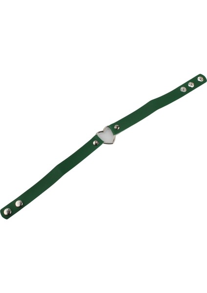 Kalp Detay Yeşil Deri Choker Tasma Kolye