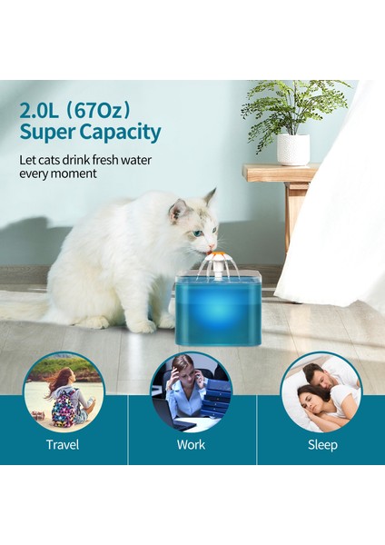 2l Kedi Su Sebili 3 Içme Modu LED Gece Sessiz Su Pompası Evcil Hayvan Su Sebili (Yurt Dışından) fırsatları