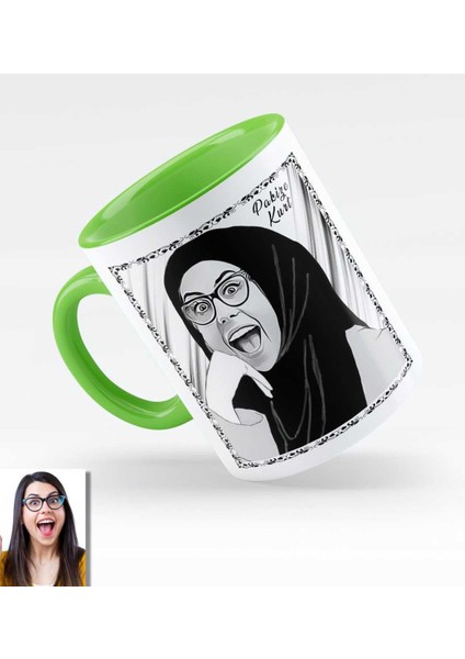 Kişiye Özel Türbanlı Karikatürlü Yeşil Kupa Bardak 40y744