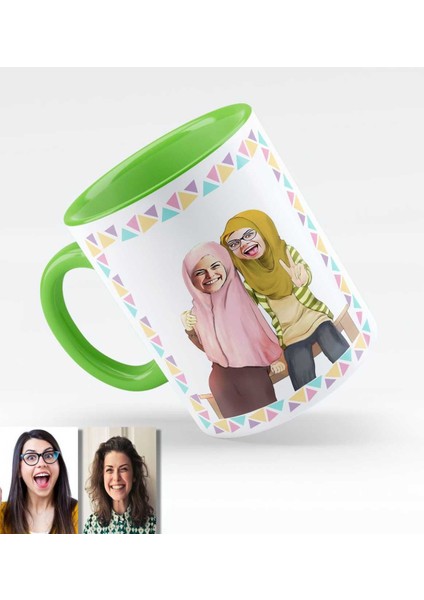 Kişiye Özel Türbanlı Karikatürlü Yeşil Kupa Bardak 38y742