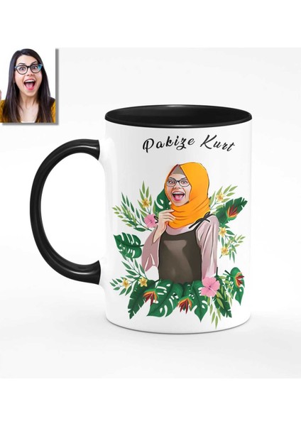 Kişiye Özel Türbanlı Karikatürlü Siyah Kupa Bardak 39s713