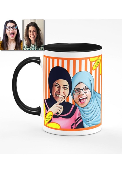 Kişiye Özel Türbanlı Karikatürlü Siyah Kupa Bardak 37s711
