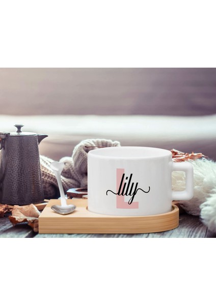 Kişiye Özel Isimli Ahşap Altlıklı Seramik Fincan, Doğum Günü Hediyesi, Arkadaşa Hediye, Ev Hediyesi, Kahve Ve Çay Bardak Seti-5
