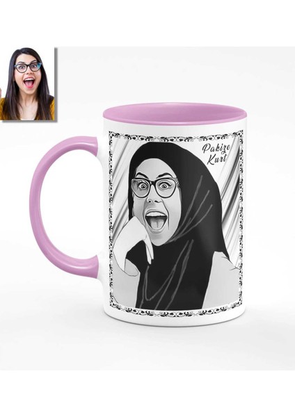 Kişiye Özel Türbanlı Karikatürlü Pembe Kupa Bardak 40p720