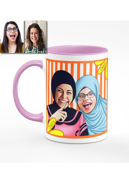 Kişiye Özel Türbanlı Karikatürlü Pembe Kupa Bardak 37p717