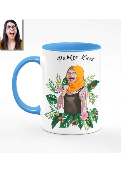 Kişiye Özel Türbanlı Karikatürlü Mavi Kupa Bardak 39m725
