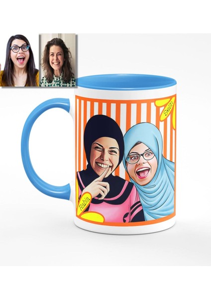 Kişiye Özel Türbanlı Karikatürlü Mavi Kupa Bardak 37m723