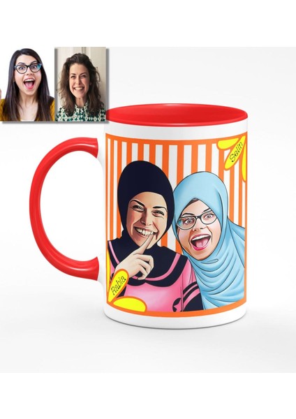 Kişiye Özel Türbanlı Karikatürlü Kırmızı Kupa Bardak 37k705