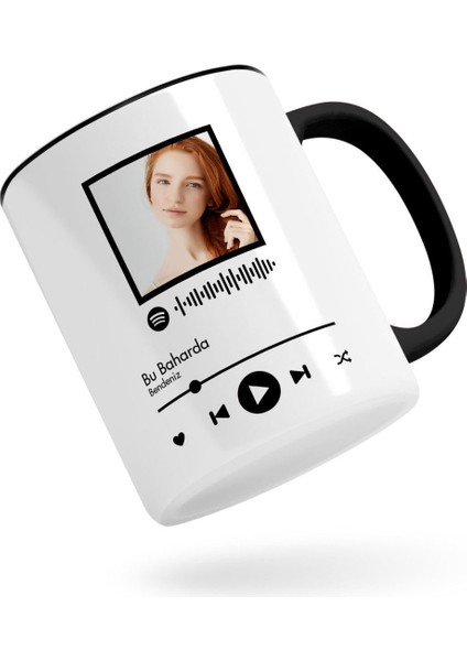 Kişiye Özel Spotify Barkodlu Fotoğraflı Siyah Kupa Bardak