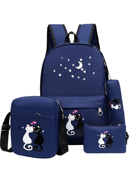 Cartoon Kitten Ortaokul Sırt Çantası 4 Parçalı Set (Yurt Dışından)