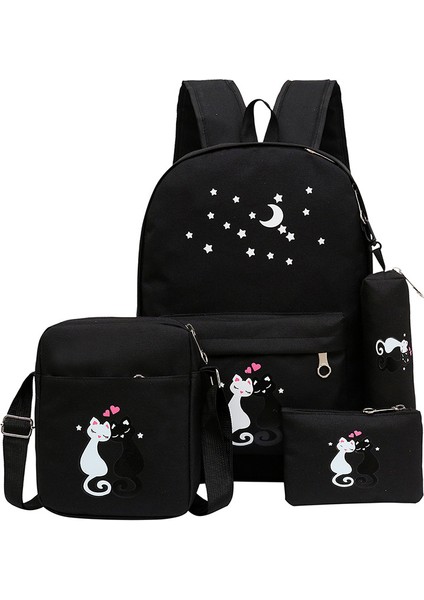 Cartoon Kitten Ortaokul Sırt Çantası 4 Parçalı Set (Yurt Dışından)