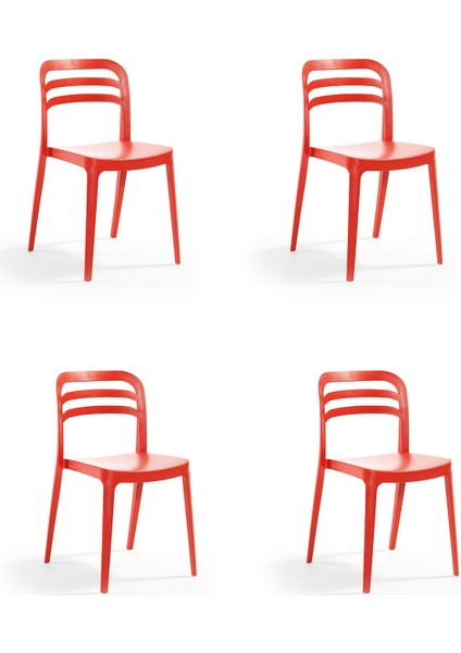Alezy Aspen Bahçe Balkon Renkli Sandalye Kırmızı 4'lü Set