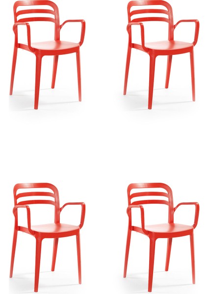 Aspendos Bahçe Balkon Renkli Koltuk Kırmızı 4'lü Set