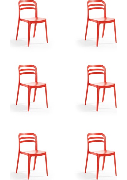 Aspen Bahçe Balkon Renkli Sandalye Kırmızı 6'lı Set