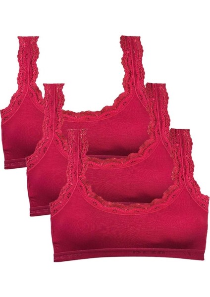 3 Adet Dantel Nakış İşlemeli Pedli Bambu Kadın Büstiyer Bordo