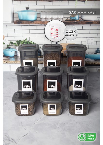 Aes Home Kırılmaz Kare Erzak Saklama Kabı Füme 1.75 Lt X 3 Adet 1.20 Lt X 3 Adet 0.55 Lt X 3 Adet 9'Lu Set (Ölçek Ve Etiket Hediyeli)
