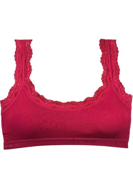 Dantel Nakış İşlemeli Pedli Bambu Kadın Büstiyer Bordo