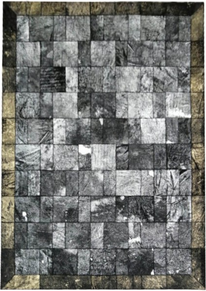 Gümüş Varaklı Siyah Dana Derisi Patchwork Halı 120 x 180 cm