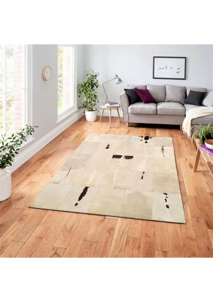 Krem Renk Dana Derisi Patchwork Halı 80 x 150 cm