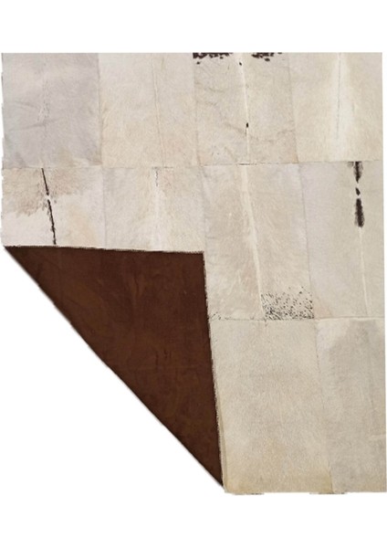 Krem Renk Dana Derisi Patchwork Halı 80 x 150 cm