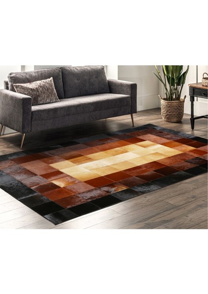 Siyah & Kahverengi Dana Derisi Patchwork Halı 80 x 150 cm