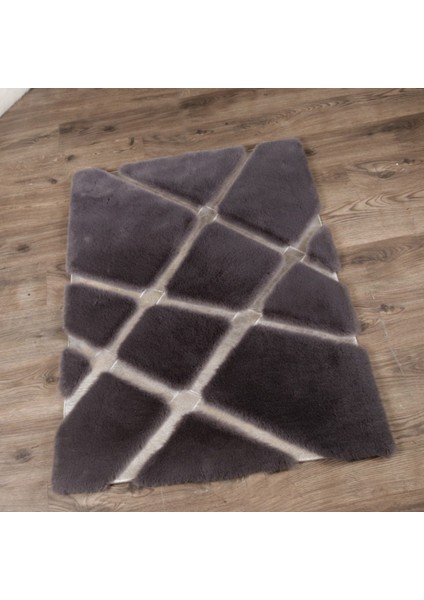 Siyah Renk Gümüş Çizgili Kros Model Peluş Halı 120 x 180 cm modelleri
