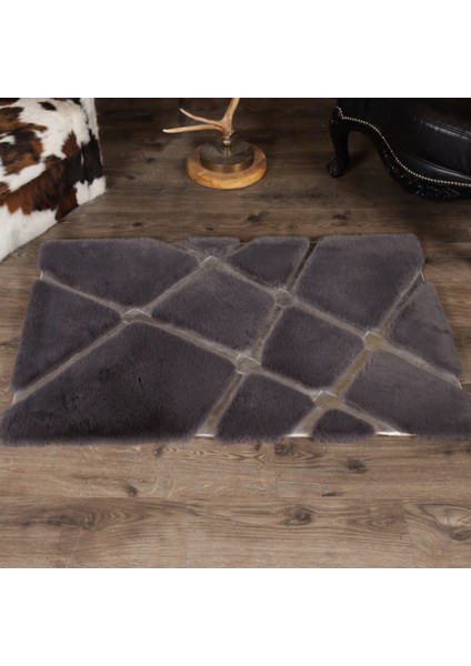 Siyah Renk Gümüş Çizgili Kros Model Peluş Halı 170 x 240 cm fiyatları