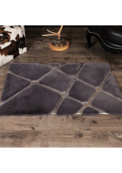 Siyah Renk Gümüş Çizgili Kros Model Peluş Halı 170 x 240 cm indirimleri