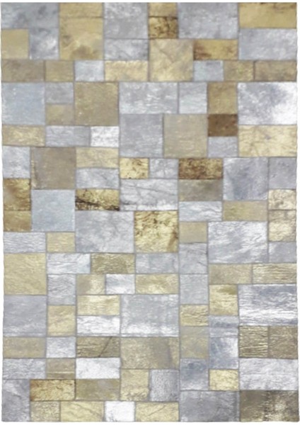 Altın Varaklı Dana Derisi Patchwork Halı 120 x 180 cm