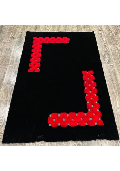 Siyah Kırmızı Peluş Halı 120 x 180 cm fiyatları