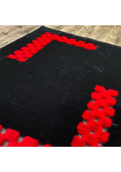 Siyah Kırmızı Peluş Halı 120 x 180 cm modelleri