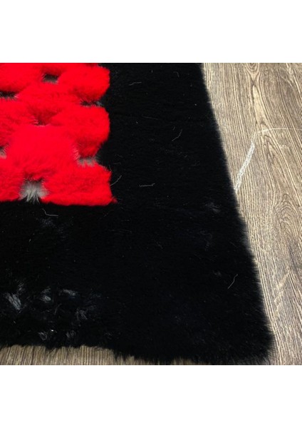 Siyah Kırmızı Peluş Halı 120 x 180 cm fırsatları