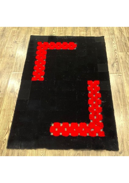 Siyah Kırmızı Peluş Halı 200 x 300 cm