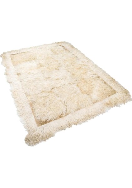 Krem Renk Doğal Ultra Yumuşak Ankara Keçi Kürkü Halı 80 x 150 cm