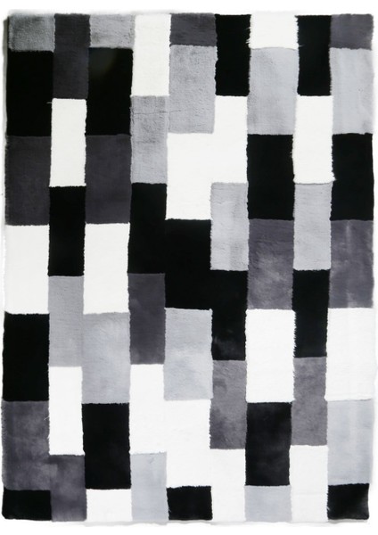 Siyah & Beyaz ve Gri Peluş Halı 240 x 340 cm